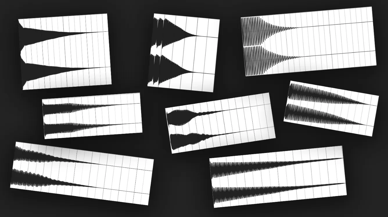 A collage of different 808 waveforms/samples