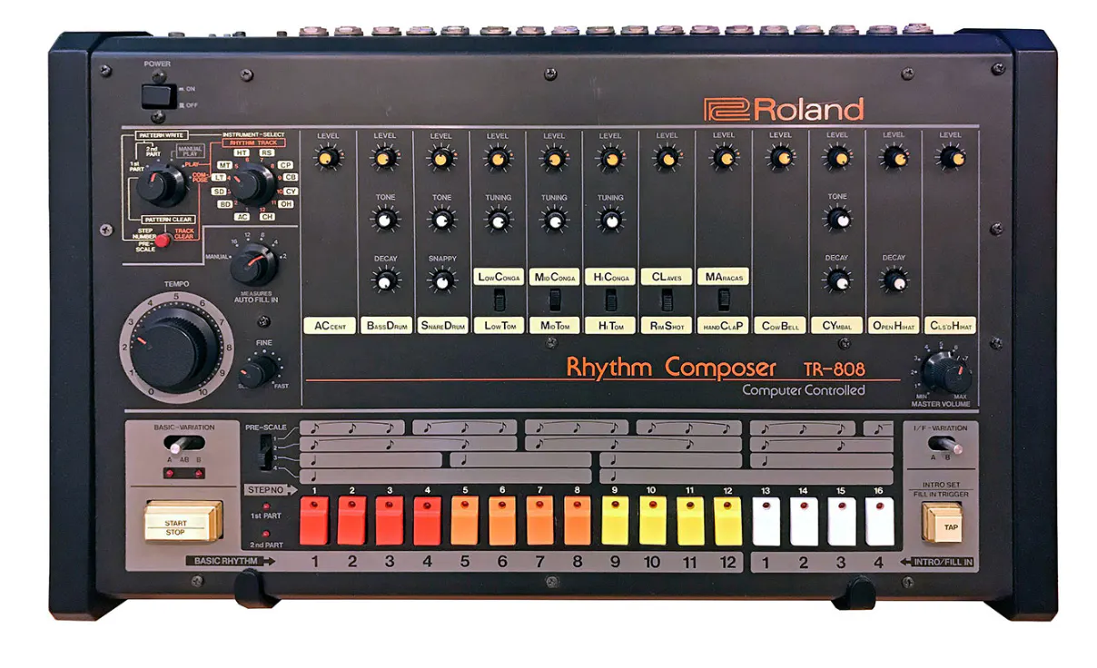 A picture of a Roland TR-808 unit