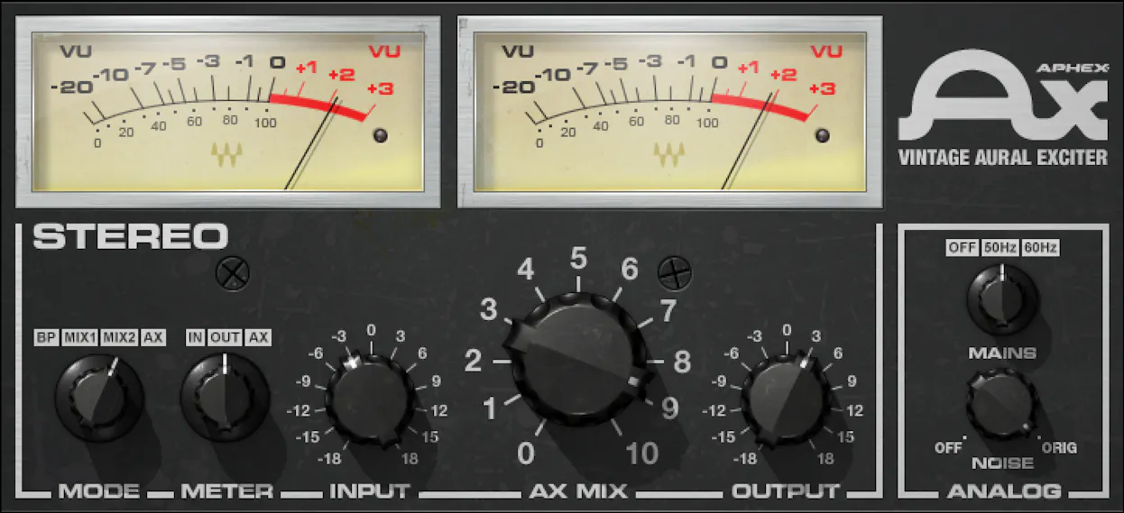 Waves Aphex Vintage Aural Exciter plugin interface used for adding brightness, clarity and analog harmonic enhancement during hip-hop music production