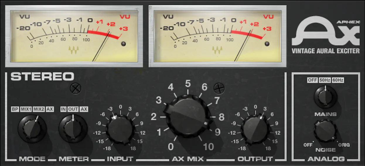Waves Aphex Vintage Aural Exciter plugin interface used for adding brightness, clarity and analog harmonic enhancement during hip-hop music production Waves Aphex Vintage Aural Exciter plugin interface used for adding brightness, clarity and analog harmonic enhancement during hip-hop music production