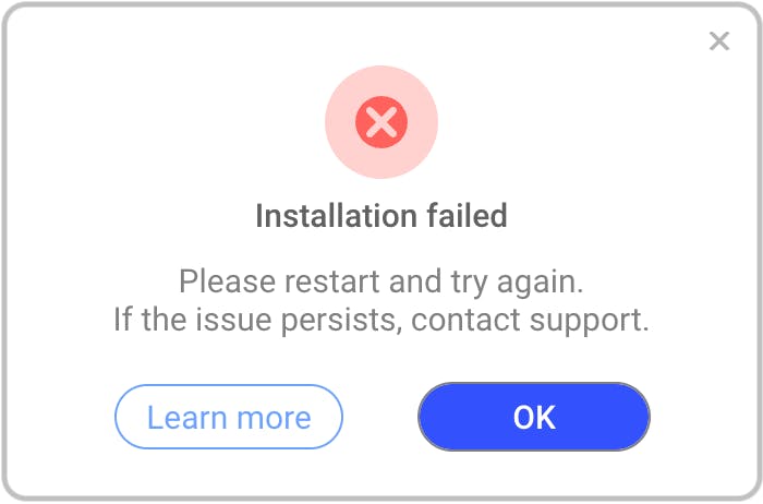 Installation failed – Please restart and try again