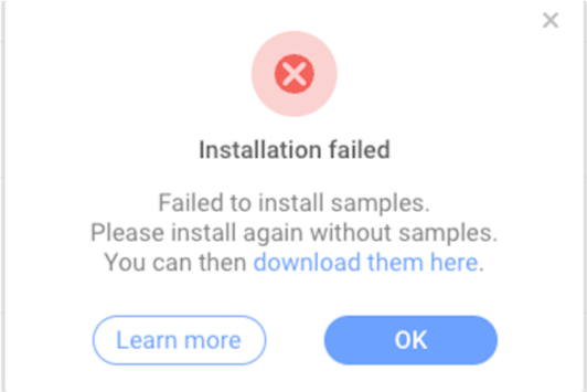 Installation failed – Failed to install samples