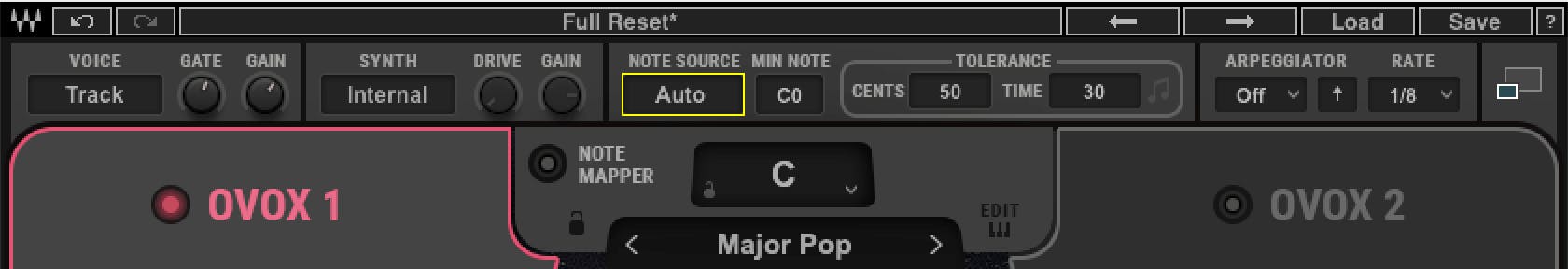 Inside OVox, make sure ‘Note Source’ is set to Auto or MIDI
