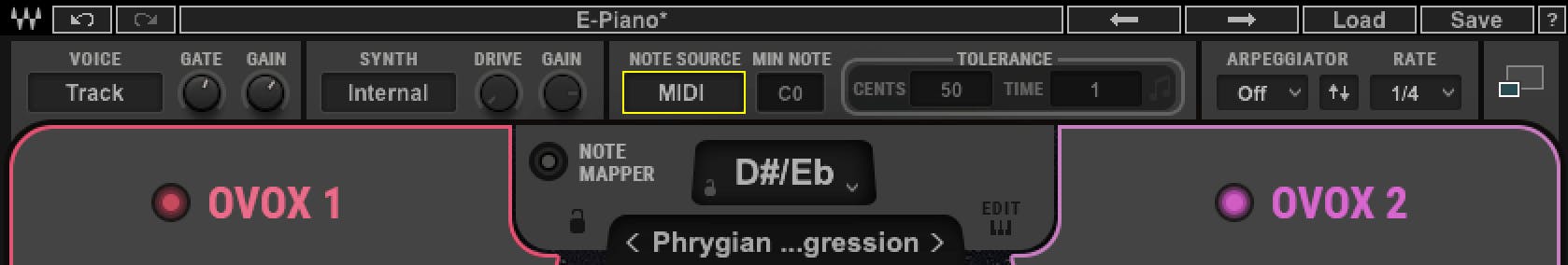 Inside OVox, make sure ‘Note Source’ is set to Auto or MIDI.