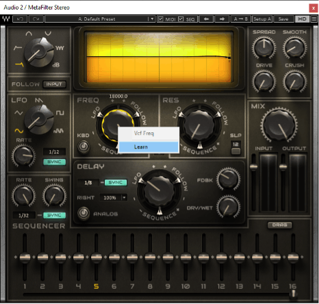 On the Audio Track, insert the plugin you wish to apply MIDI Learn to after Note Receiver
