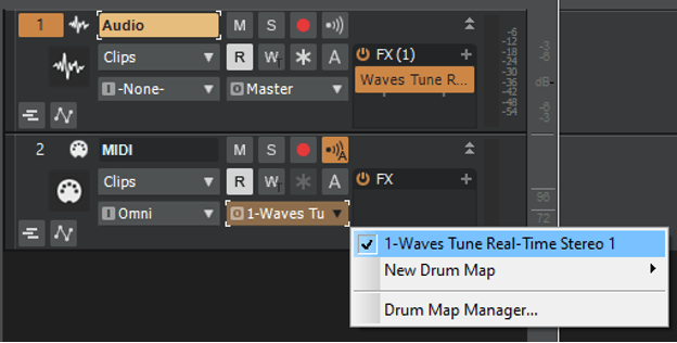 Set the output of the Instrument track to the Waves plugin you wish to control