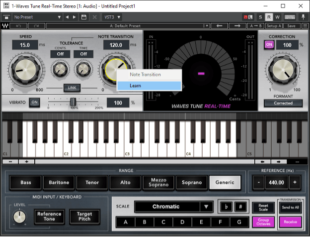 Open the Waves plugin, right-click on the parameter you wish to control and click Learn