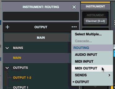 On the routing pane on the left-hand side of the screen, click the three dots next to OUTPUT, and the select MIDI OUTPUT
