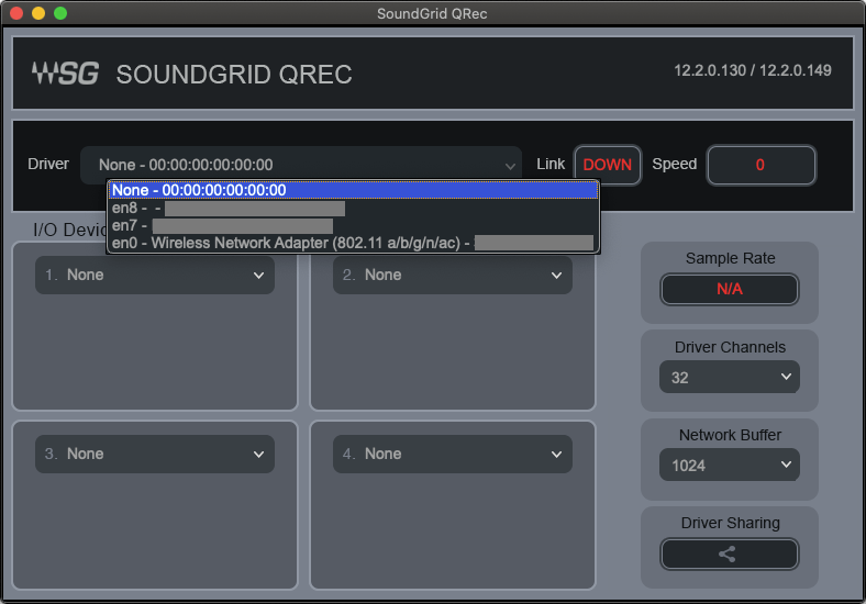 SoundGrid network port selection in SoundGrid QRec application