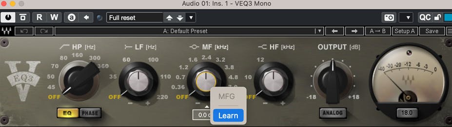 Create a new MIDI track and assign its output to the audio track. If needed, select the chosen Waves plugin in the bottom box