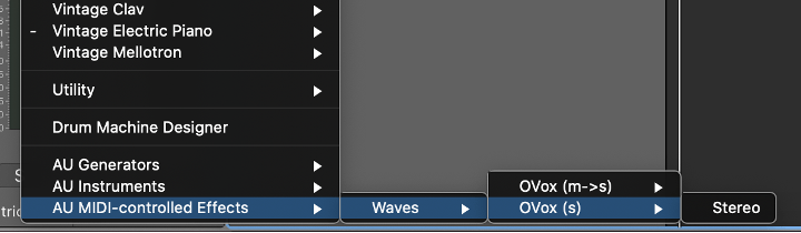 You will find the Waves Plugin under the ‘AU MIDI-controlled Effects’ category