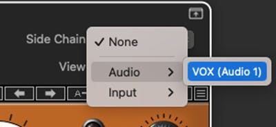 Go to the plugin’s top right corner ‘Side Chain’ and select your audio channel