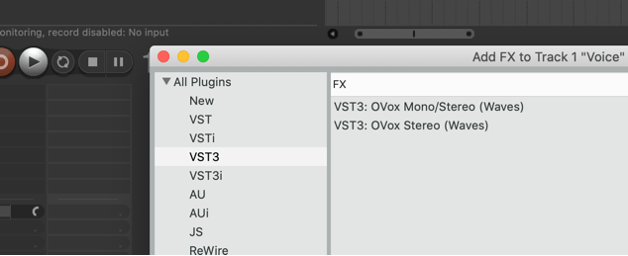 Search for the Waves plugin you wish to use in your insert plugins list, and open it on the audio track
