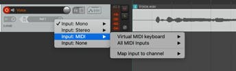 Arm this track and select the desired MIDI Input device
