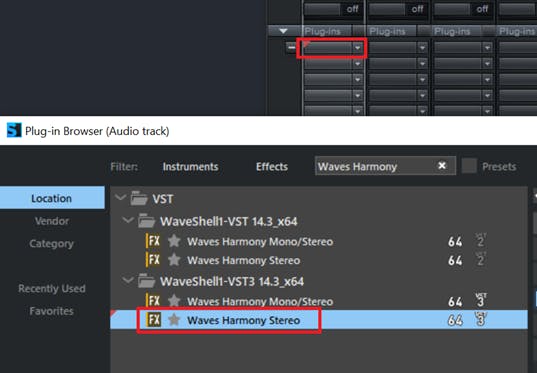 Insert a Waves plugin on the Audio Track