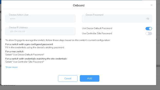 choose 'Use device default password'
