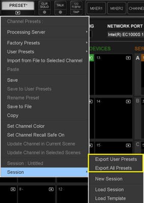 sgo to Preset Menu > Session