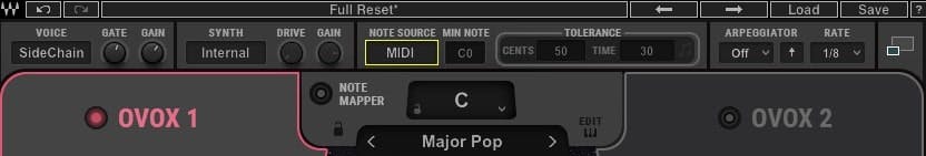 In OVox, make sure the Note Source is set to Auto or MIDI.