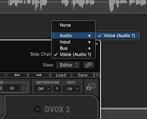 Enable the Sidechain in OVox and set the vocal track above as your input.