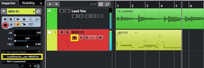 Record arm the MIDI track and play audio trough the audio track.