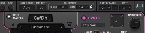 Inside OVox, use ‘Tolerance” to control the density of the created MIDI notes.