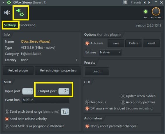 In the plugin Settings window, assign your MIDI out to a desired MIDI port.