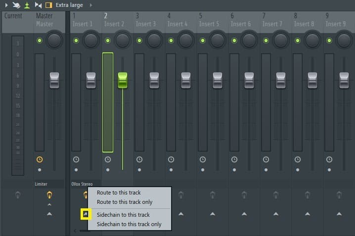 Select track 2, and then right-click on the arrow on the track that has OVox inserted.