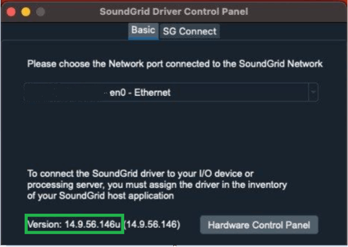 SoundGrid Driver Control Panel