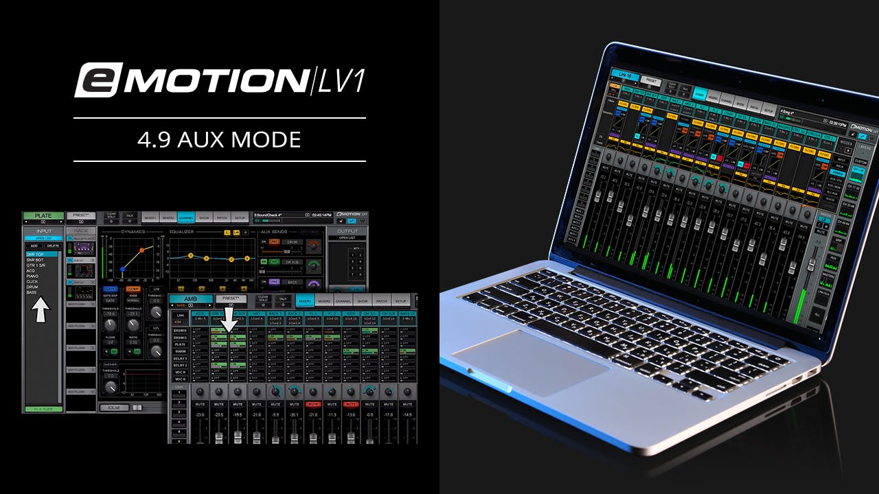 eMotion LV1 Tutorial 4.9 Mixer Window Aux Mode Waves Audio